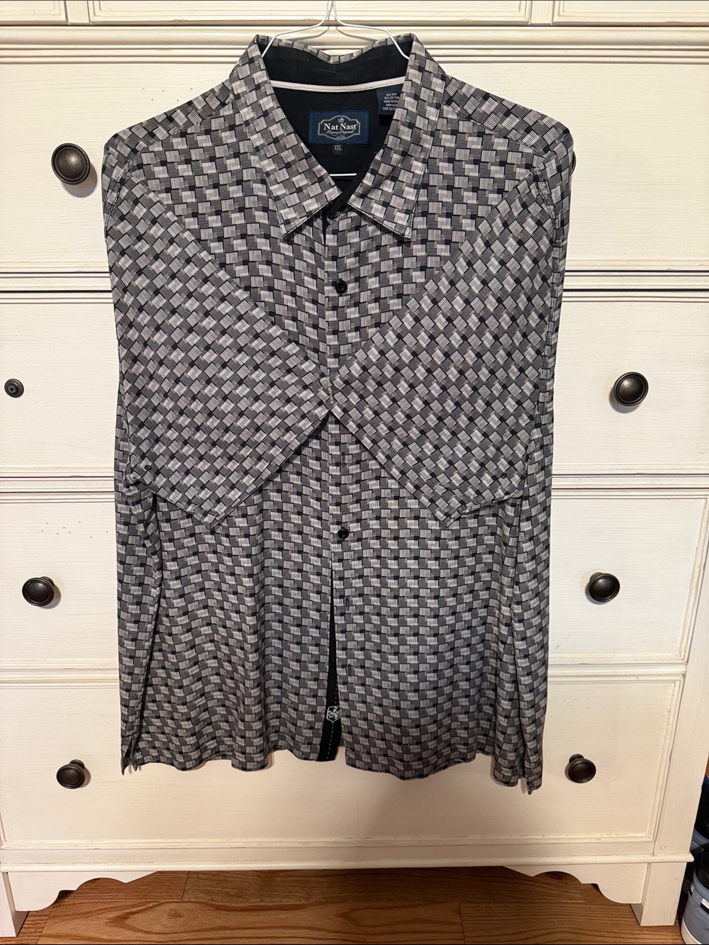 Nat Nast Gray and Black Geometric Check Button-Up Shirt